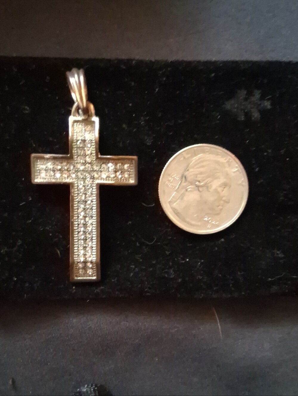 Source Unknown Gold Cross Pendant with Pavé Crystals